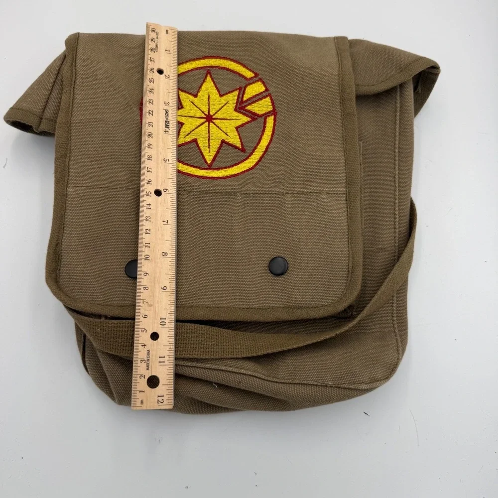 Marvel Captain Marvel Canvas Messenger Bag Khaki Tan Crossbody Satchel Star Logo